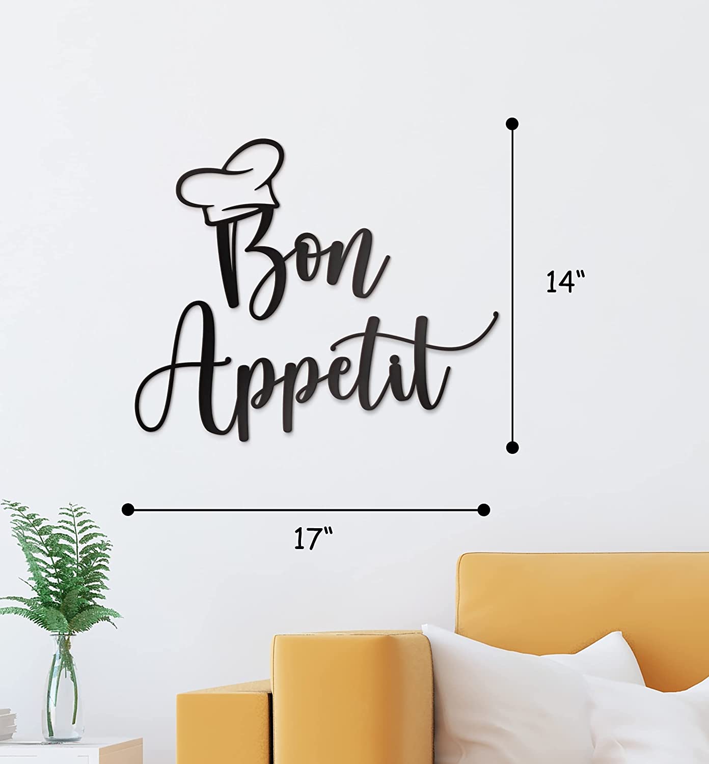 Bon Appetit Metal Wall Decor - 17"X12" and 17"x 14"Black Farmhouse Modern Cute large Bon Appetit Metal Wall Art