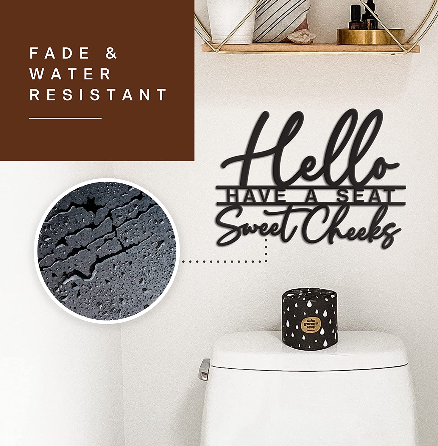 Hello Sweet Cheeks Sign Metal Black Bathroom Wall Decor - 15"x11" Black Bathroom Wall Decor