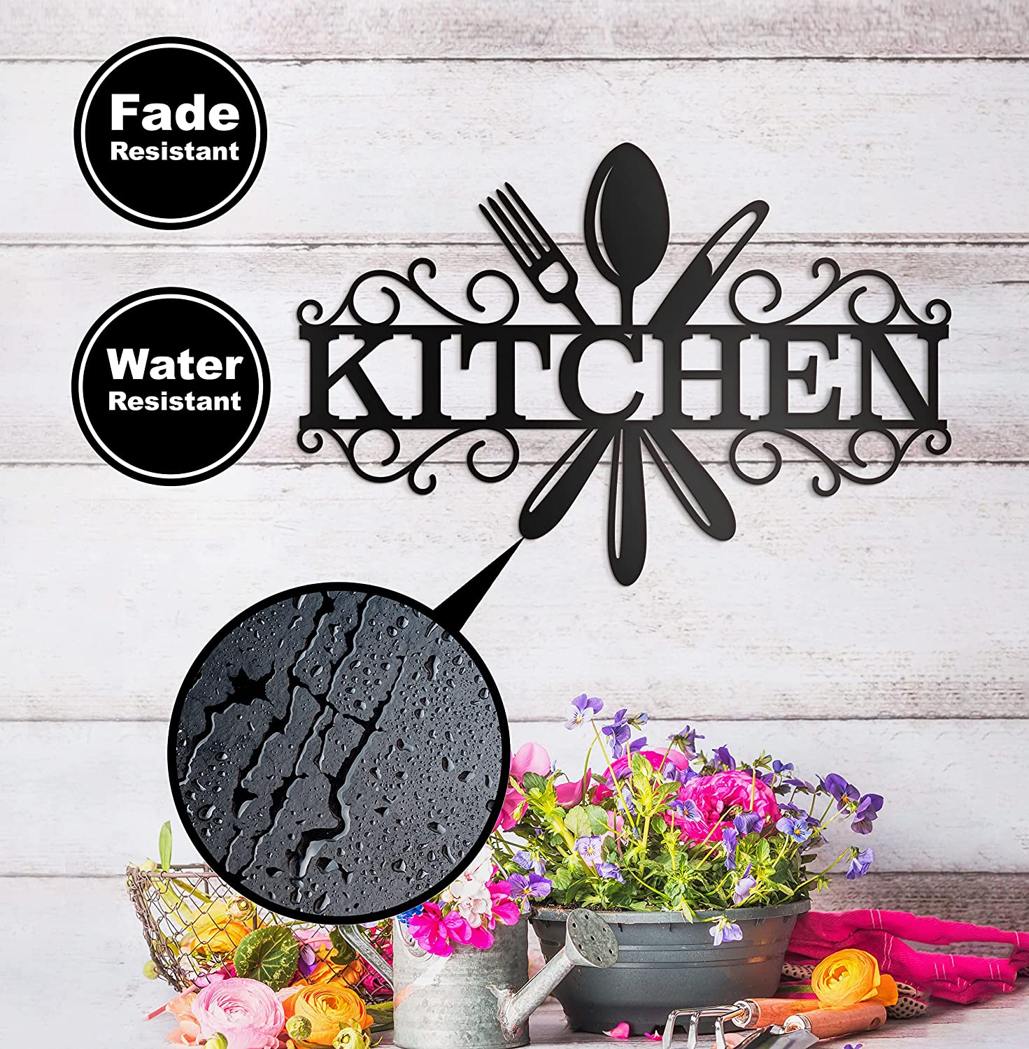 Utensil Metal Kitchen Signs Wall Decor - 15"X11" Black Modern Utensil Country Metal Kitchen Wall Decor Sig