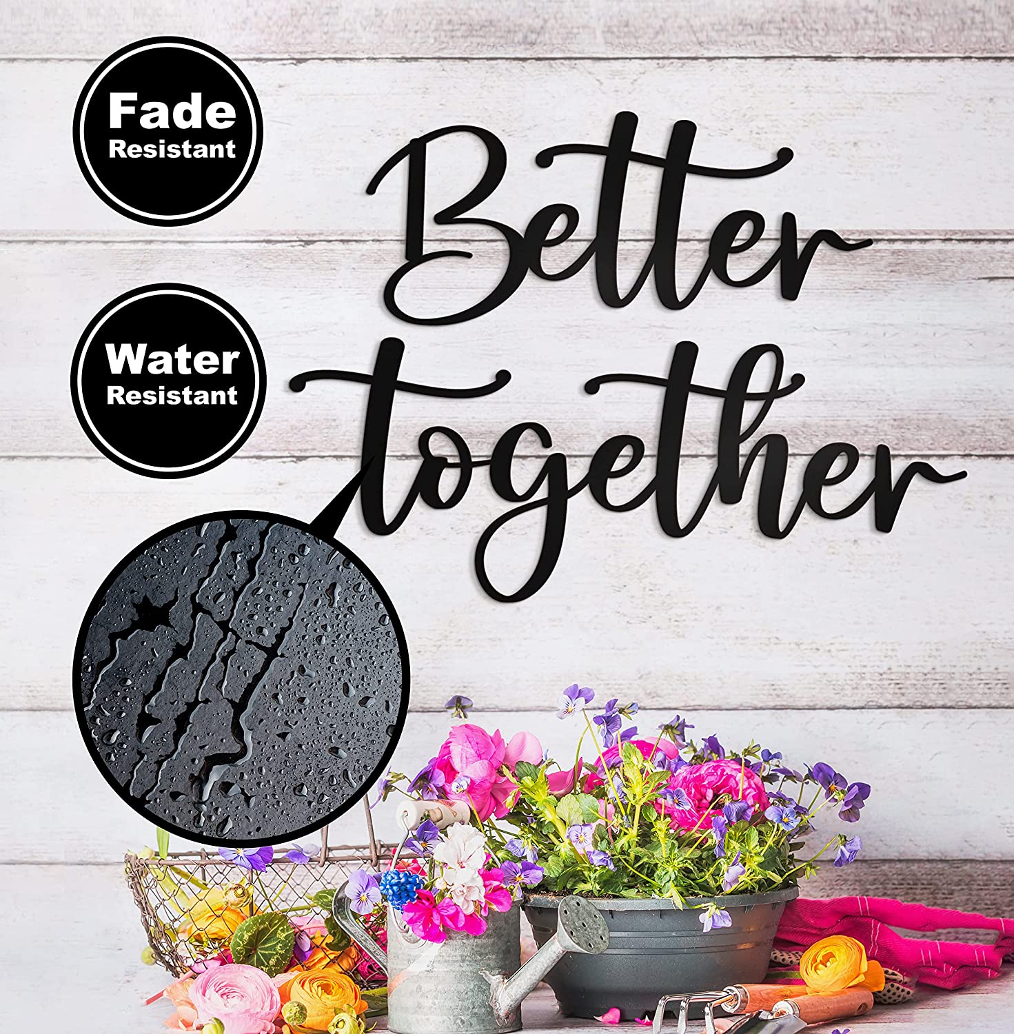 Better Together Sign Metal Wall Decor - 18"X16" Black Modern Better Together Farmhouse Metal Wall Signs for Hanging Home Wall Art Decor