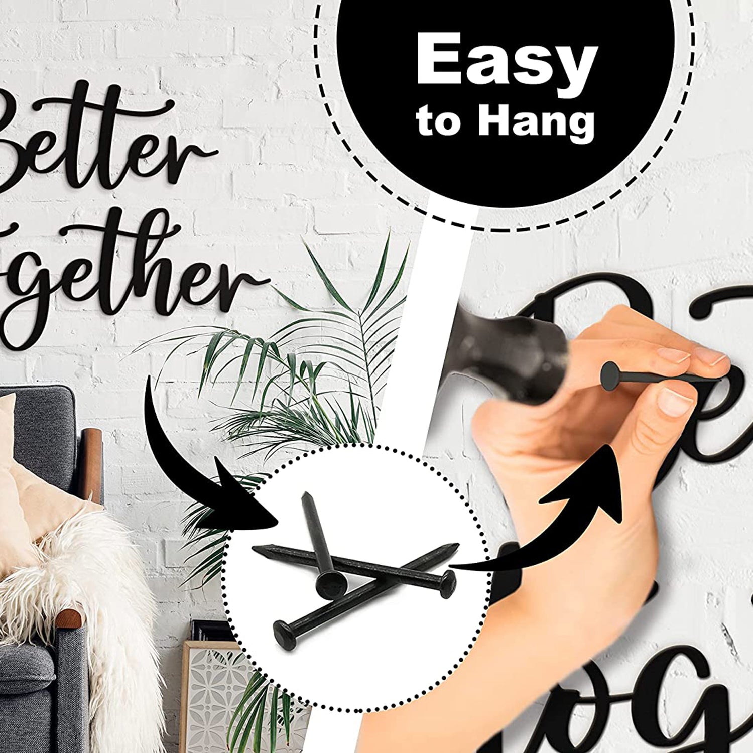 Better Together Sign Metal Wall Decor - 18"X16" Black Modern Better Together Farmhouse Metal Wall Signs for Hanging Home Wall Art Decor