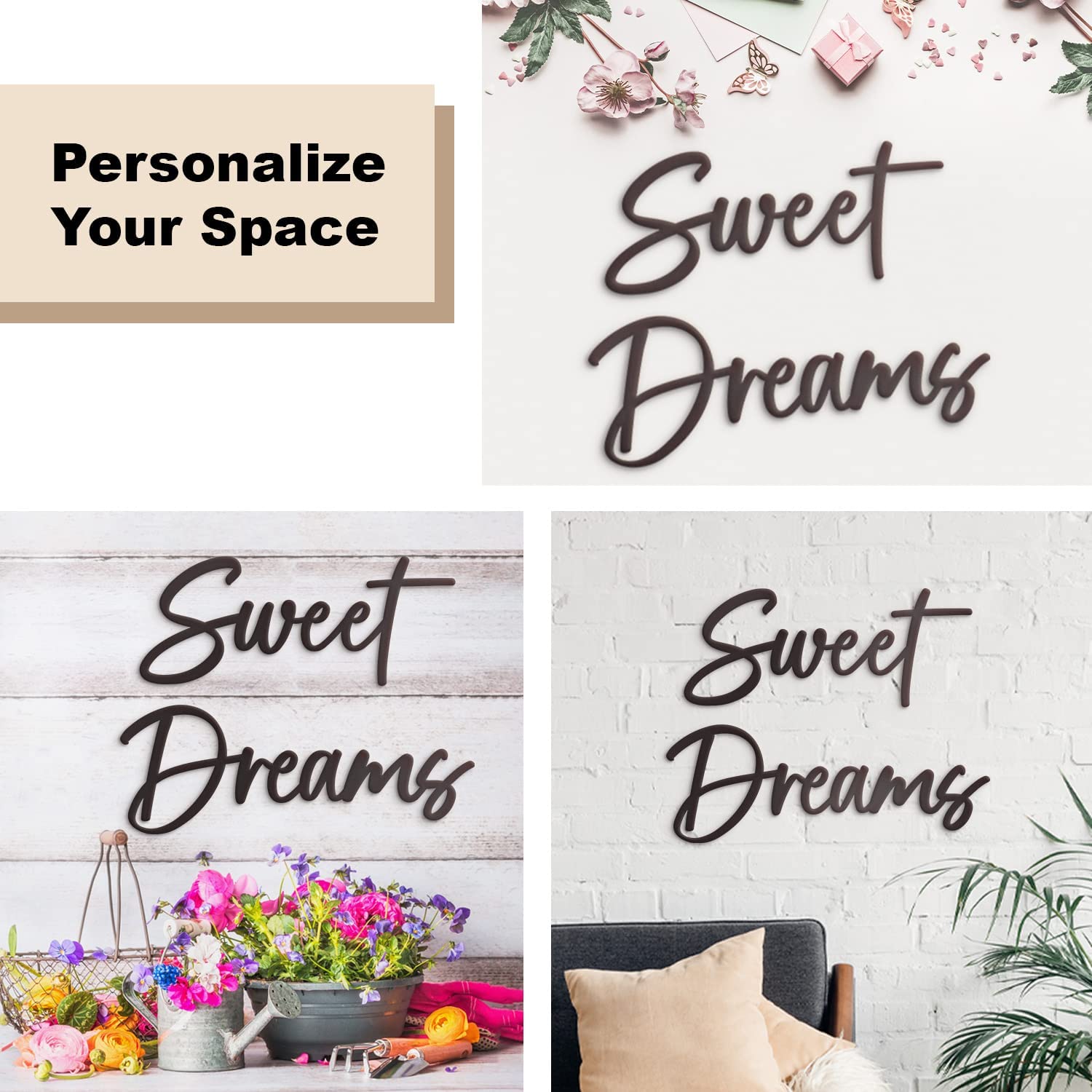 Sweet Dreams Metal Sign Wall Art Decor - 35"X8" Black Modern Sweet Dreams Farmhouse Signs for Hanging Above Bed Wall Decor for Bedroom