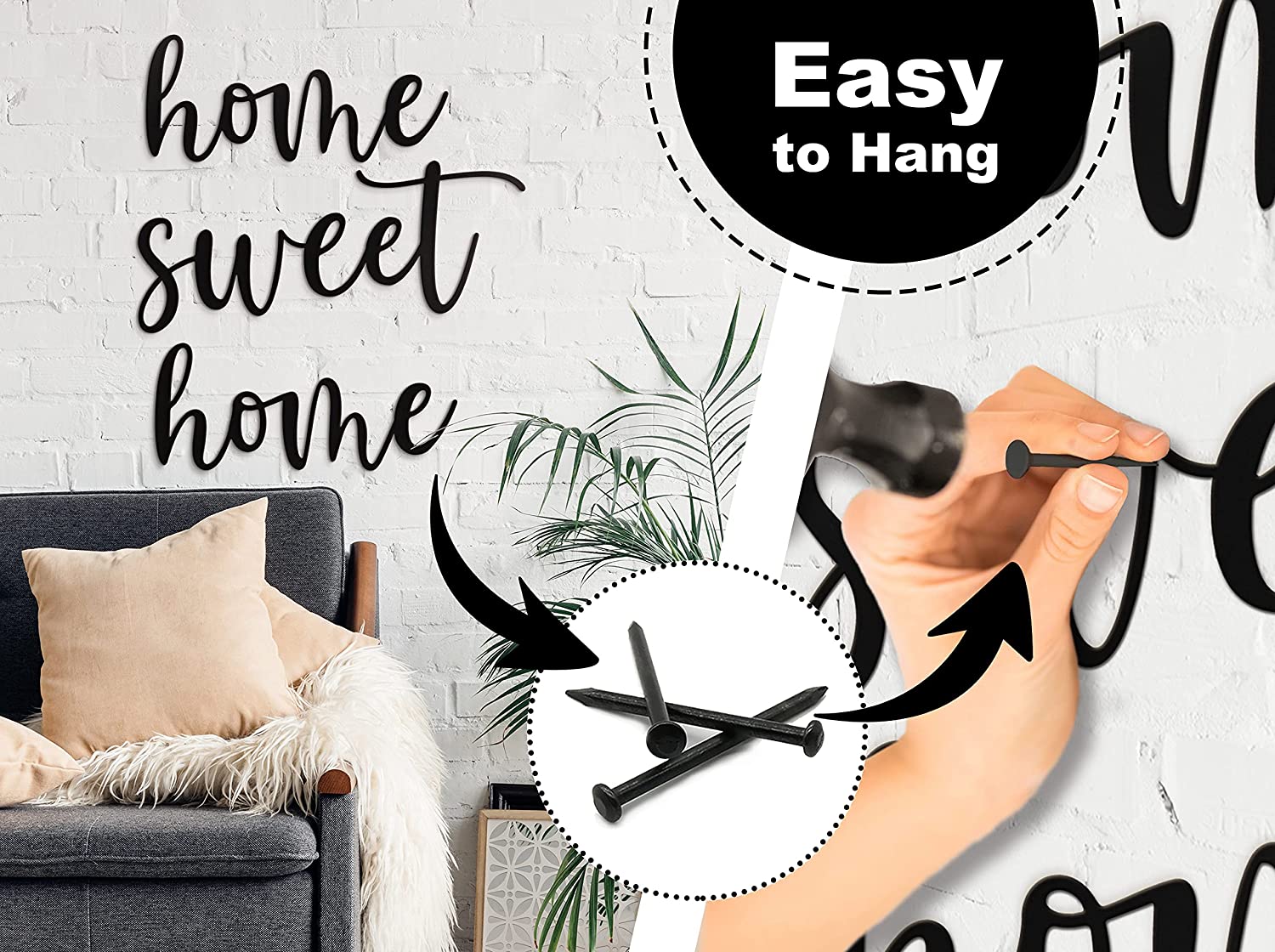 Home Sweet Home Metal Wall Decor - 18"X16" Black Modern Clearance Home Sweet Home Metal farmhouse home sign For Hanging Room Shelf Décor