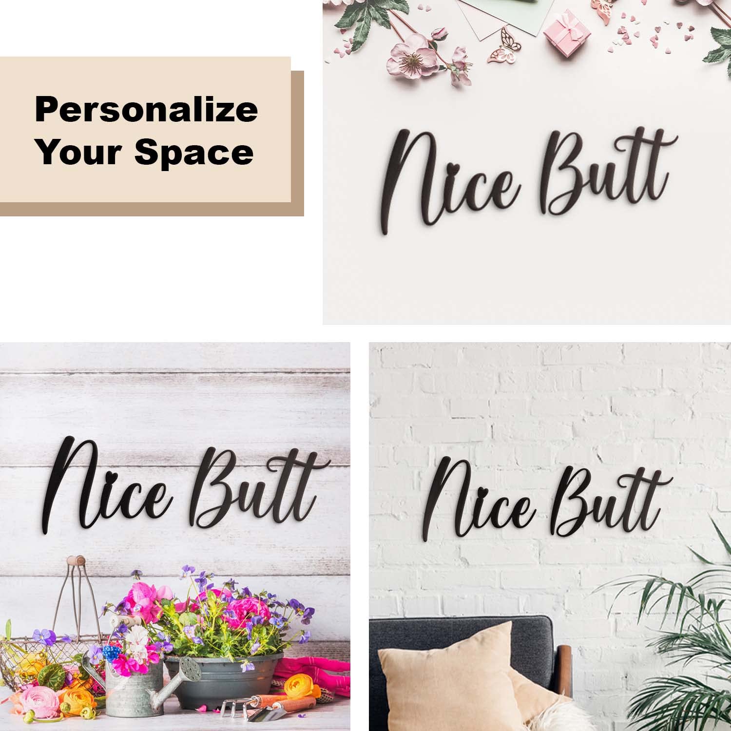 Nice Butt Bathroom Decor Metal Wall Art - 12"X4.5" Bathroom Decor Farmhouse Cute Nice Butt Bathroom Signs for Home Toilet Sign Funny Bathroom Sign