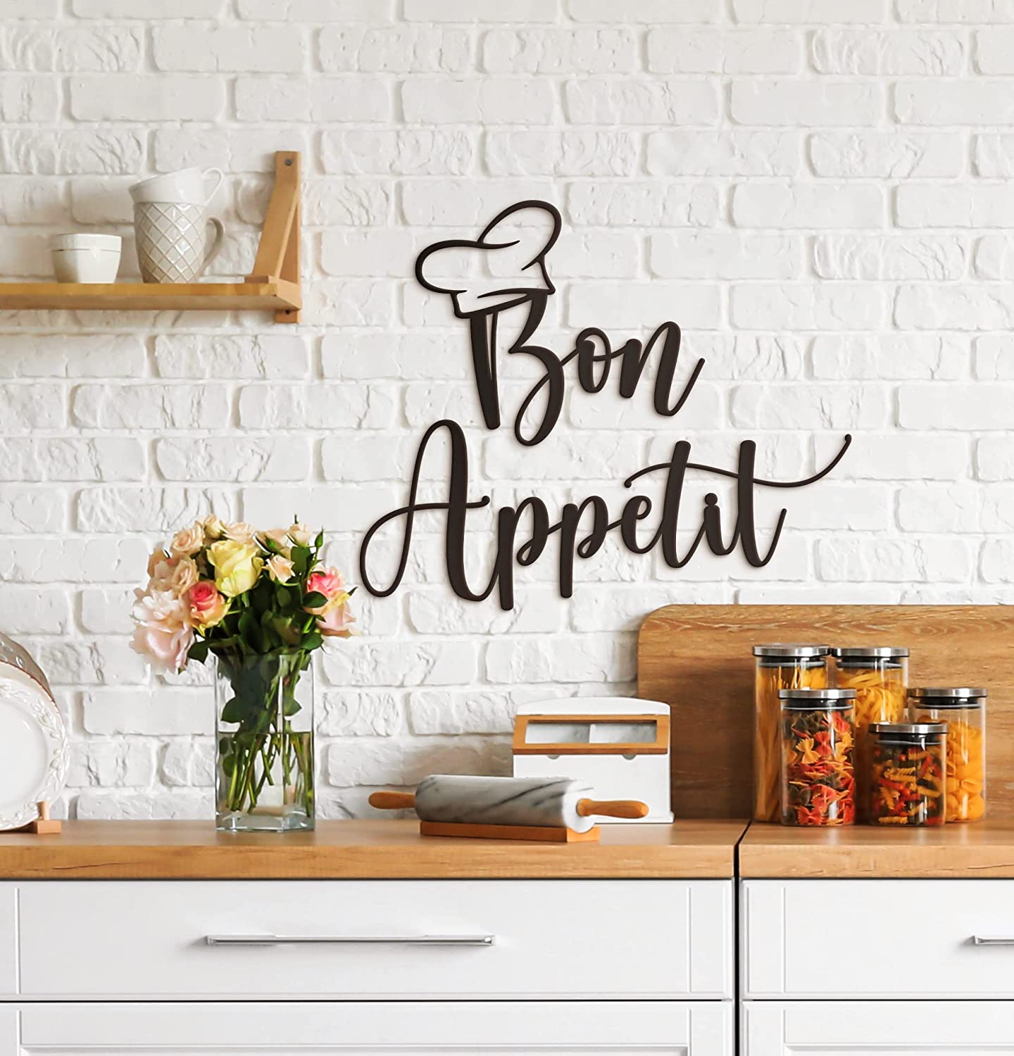 Bon Appetit Metal Wall Decor - 17"X12" and 17"x 14"Black Farmhouse Modern Cute large Bon Appetit Metal Wall Art