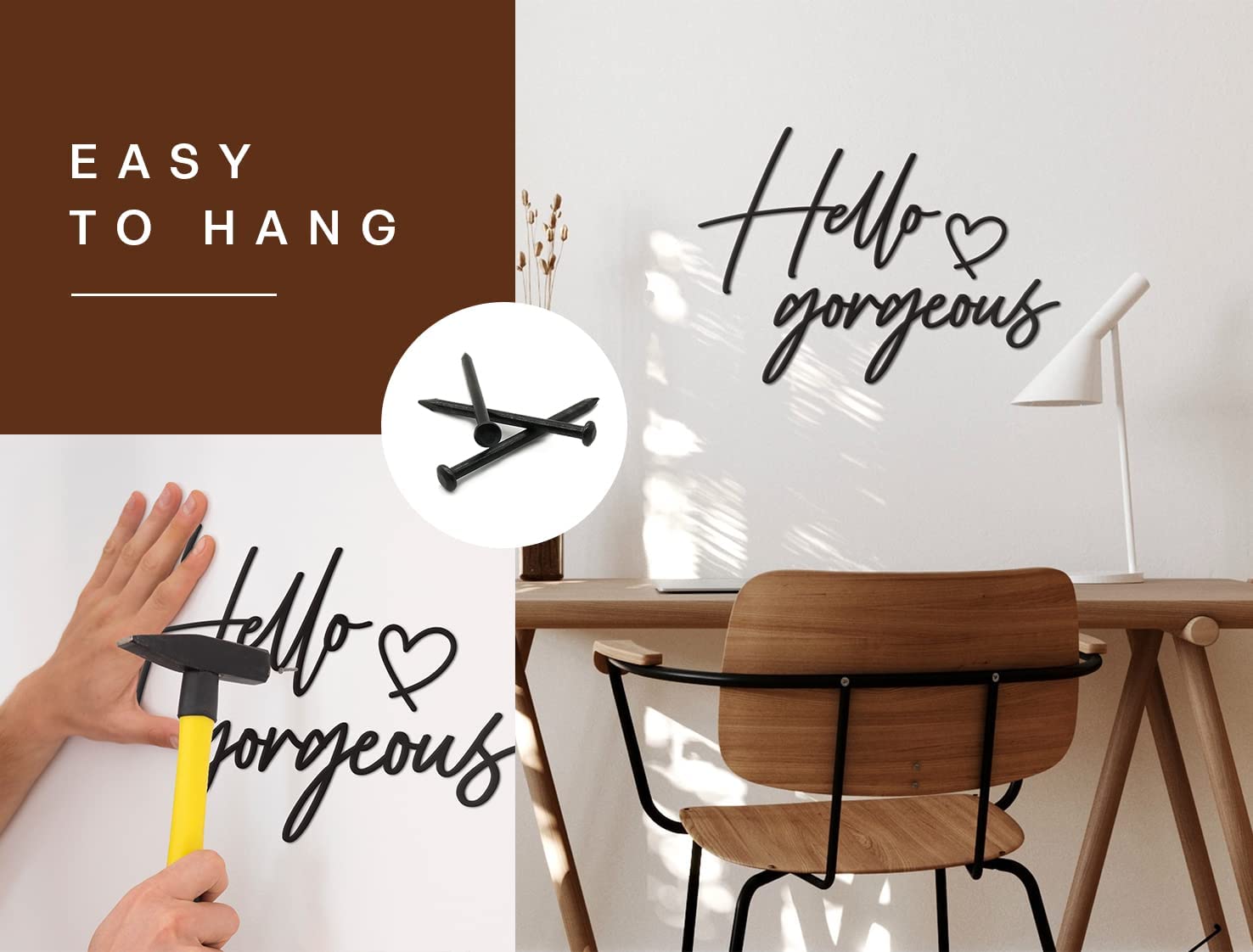 Hello Gorgeous Sign Metal Wall Decor - 20"X15" Black Modern Beautiful Hello Gorgeous Farmhouse Metal Wall Signs for Hanging Any Room Wall Art Decor