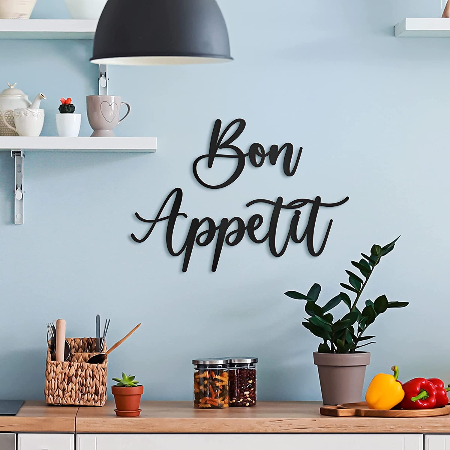 Bon Appetit Metal Wall Decor - 17"X12" and 17"x 14"Black Farmhouse Modern Cute large Bon Appetit Metal Wall Art For Hanging kitchen signs wall decor