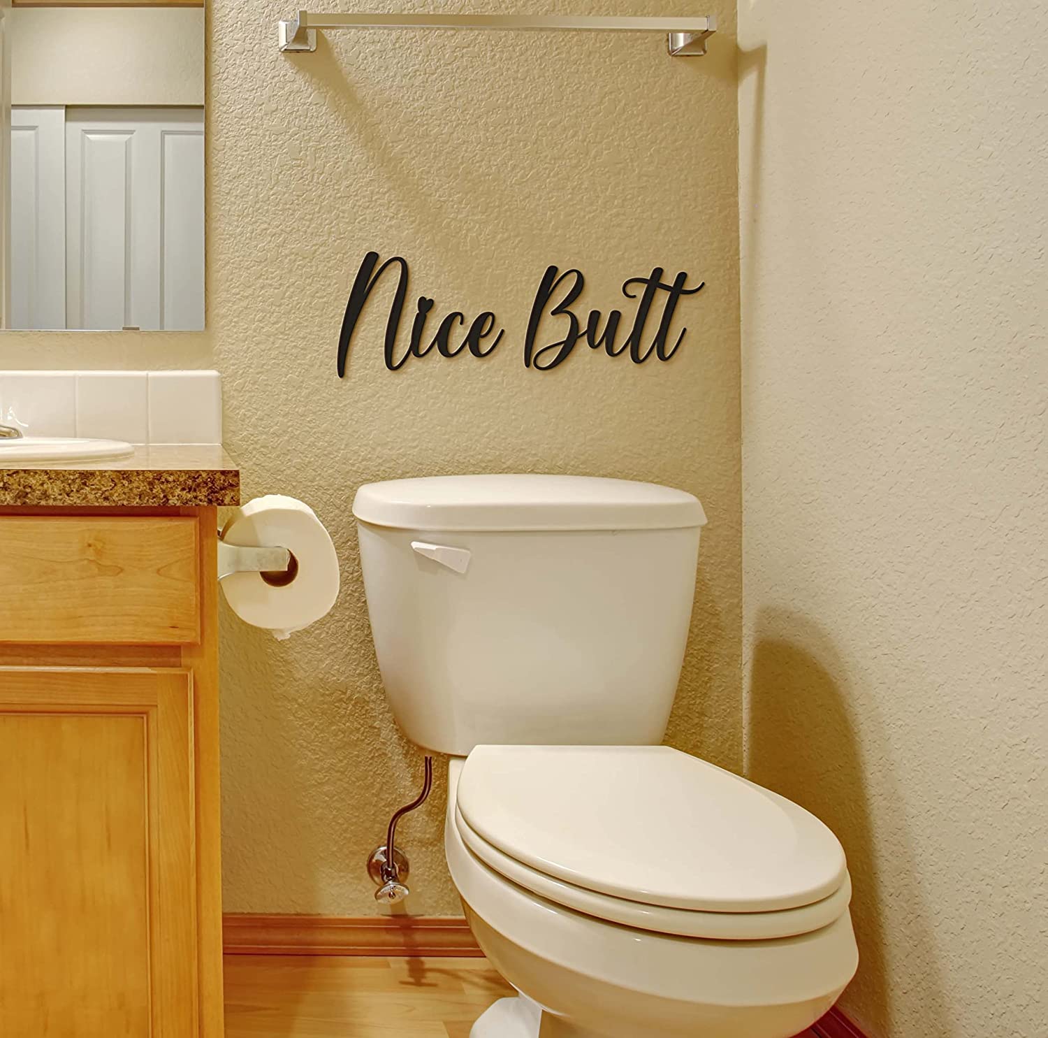 Nice Butt Bathroom Decor Metal Wall Art - 12"X4.5" Bathroom Decor Farmhouse Cute Nice Butt Bathroom Signs for Home Toilet Sign Funny Bathroom Sign