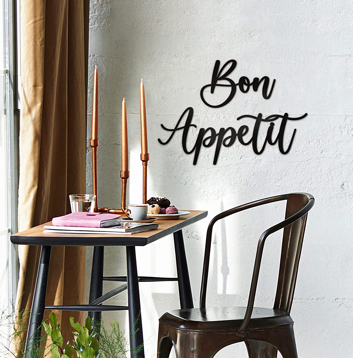 Bon Appetit Metal Wall Decor - 17"X12" and 17"x 14"Black Farmhouse Modern Cute large Bon Appetit Metal Wall Art For Hanging kitchen signs wall decor