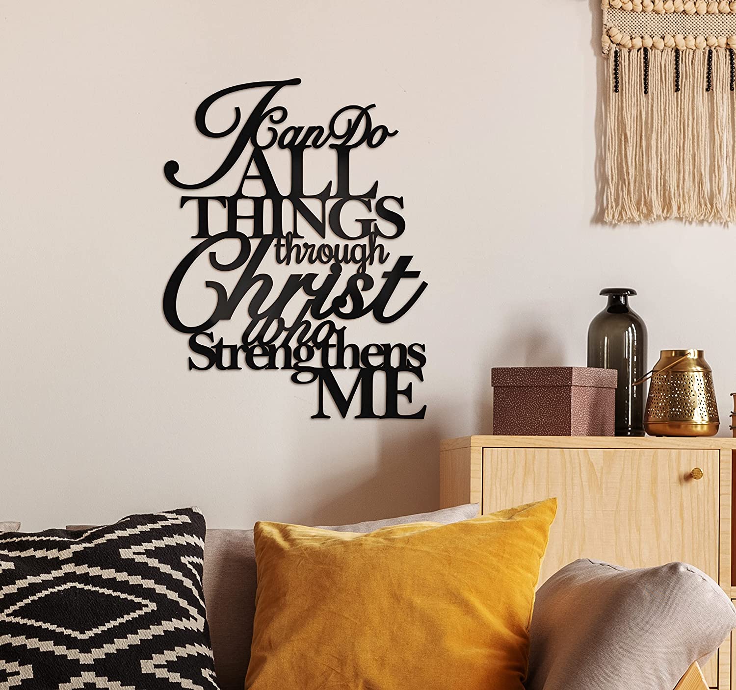 I Can Do All Things Through Christ Metal Wall Art, 17"X13" Philippians 4 13 Christ Home Decor