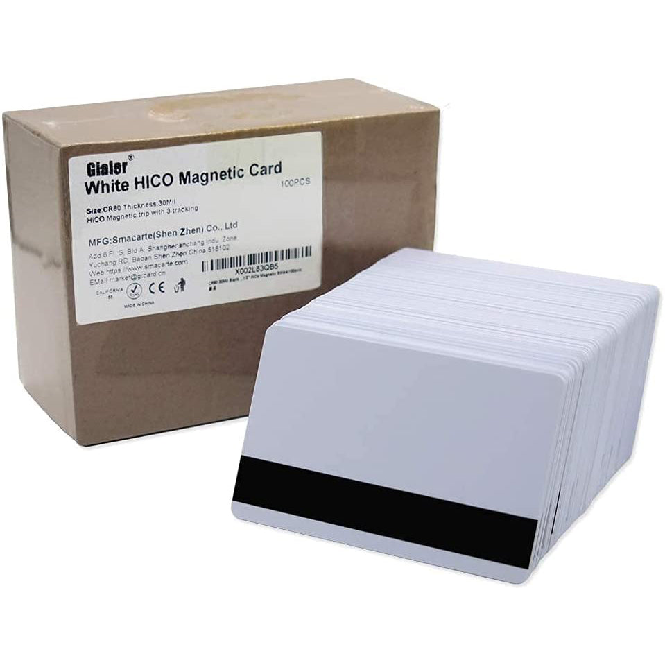 Gialer Premium White PVC Cards with 1/2" HiCo Magnetic Stripe - CR80 30Mil Blank PVC Plastic Card