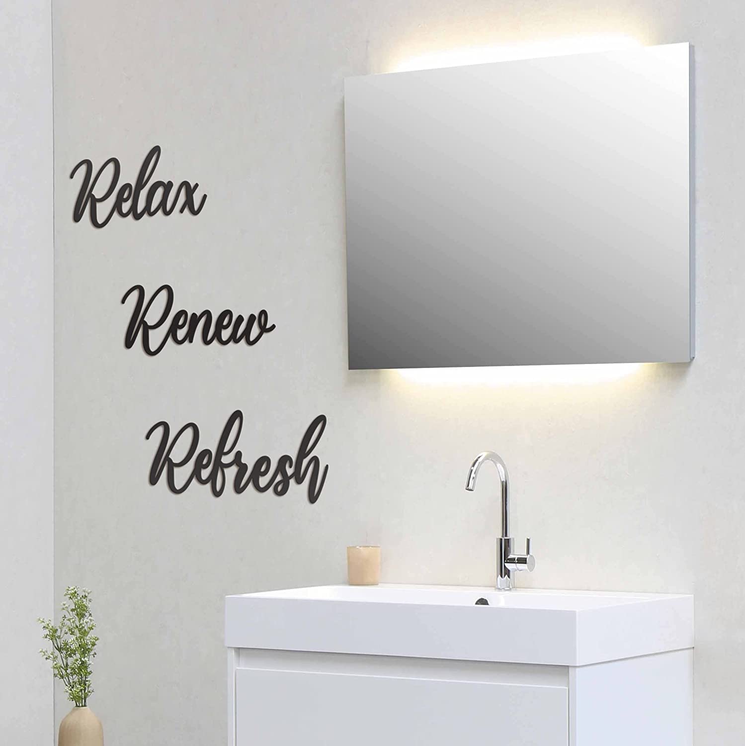 Relax Renew Refresh Sign Metal Wall Decor - 20"X19" 3 PCS Black Modern Beautiful Relax Renew Refresh Farmhouse Metal Wall Signs