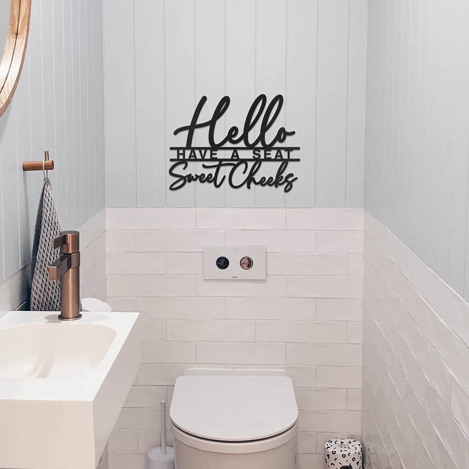 Hello Sweet Cheeks Sign Metal Black Bathroom Wall Decor - 15"x11" Black Bathroom Wall Decor