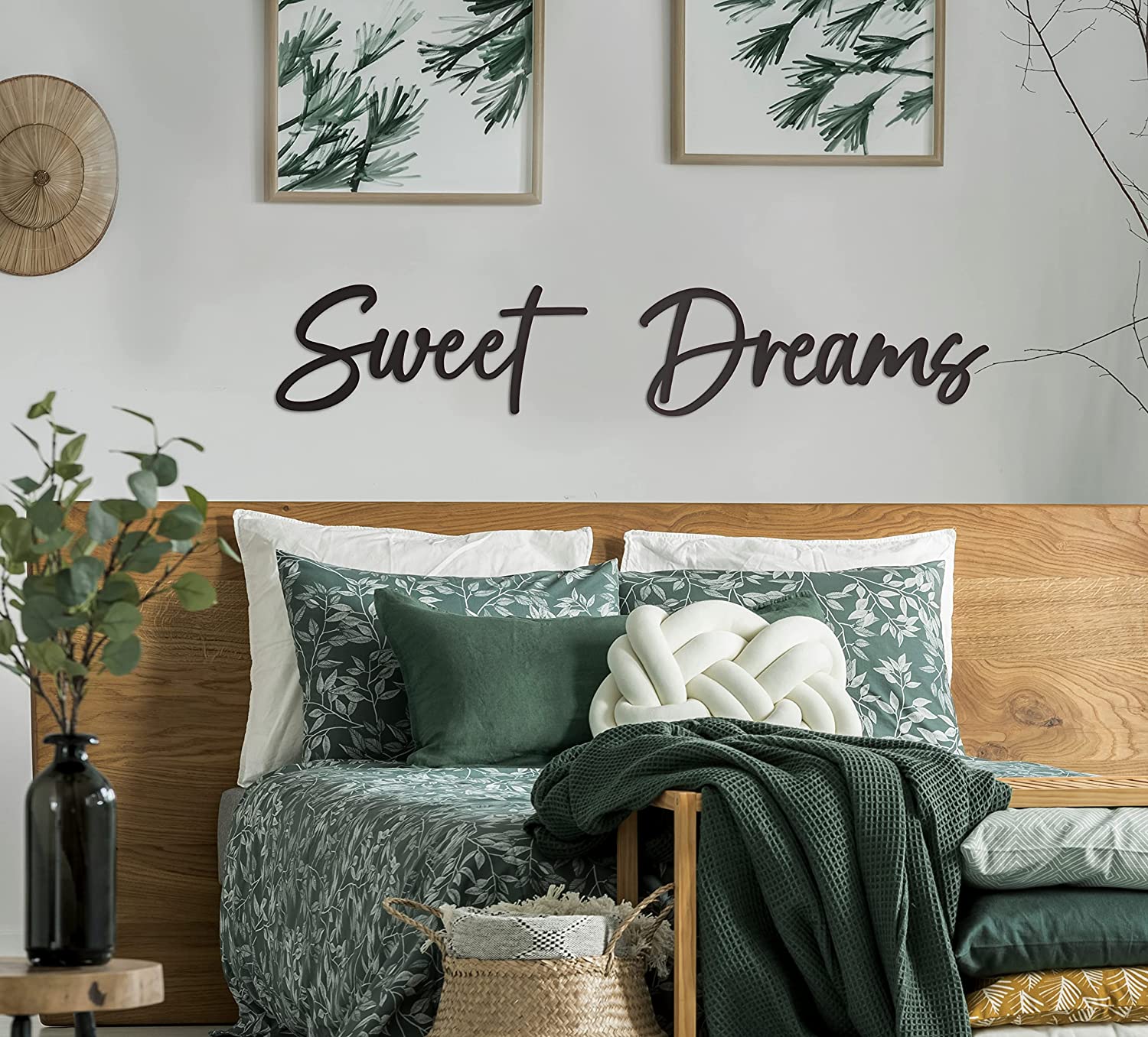 Sweet Dreams Metal Sign Wall Art Decor - 35"X8" Black Modern Sweet Dreams Farmhouse Signs for Hanging Above Bed Wall Decor for Bedroom