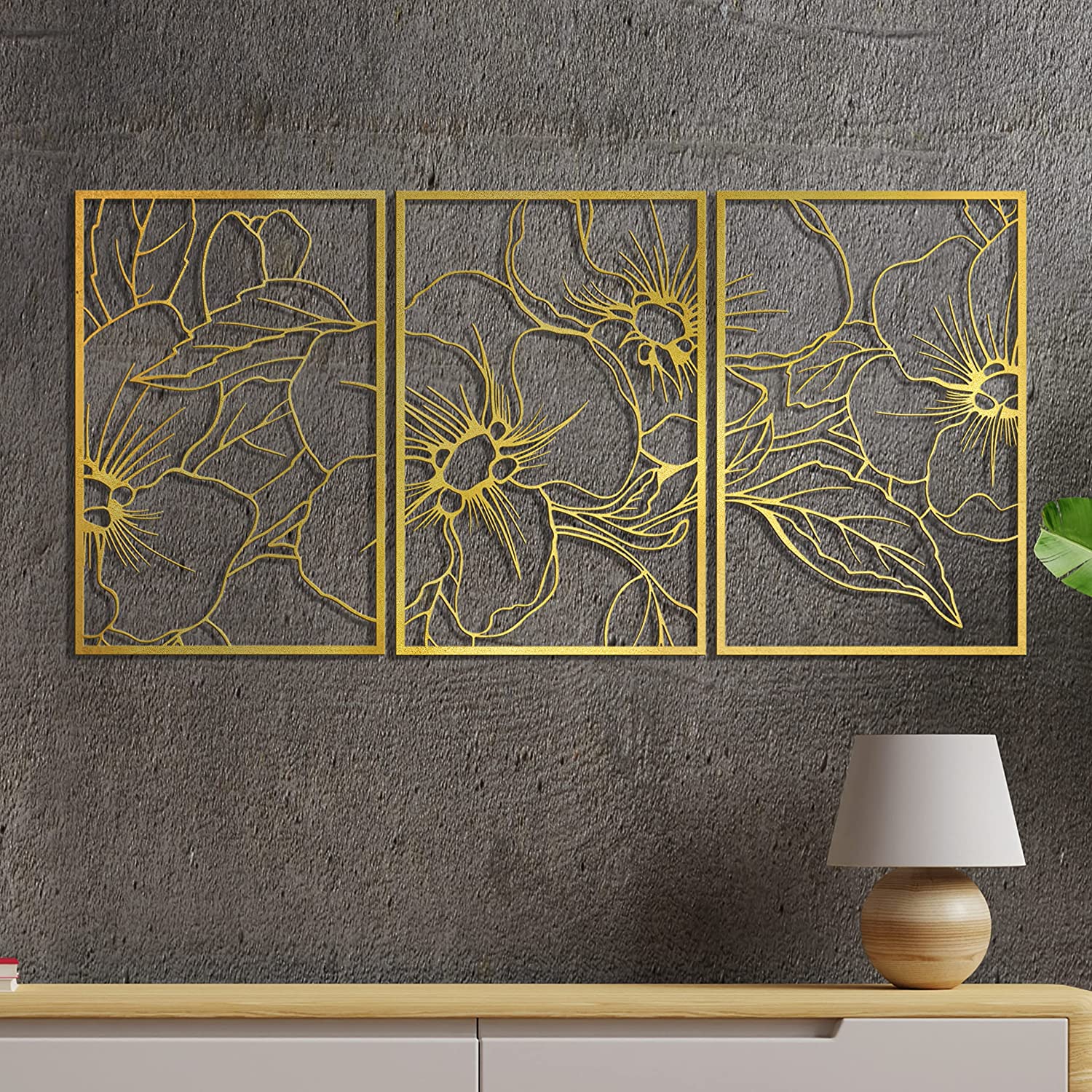 Black/Gold Minimalist Floral Single Line Metal Wall Art Decor - 18"X12" 3 Packs Black Floral Abstract Minimalist Lines Wall signs