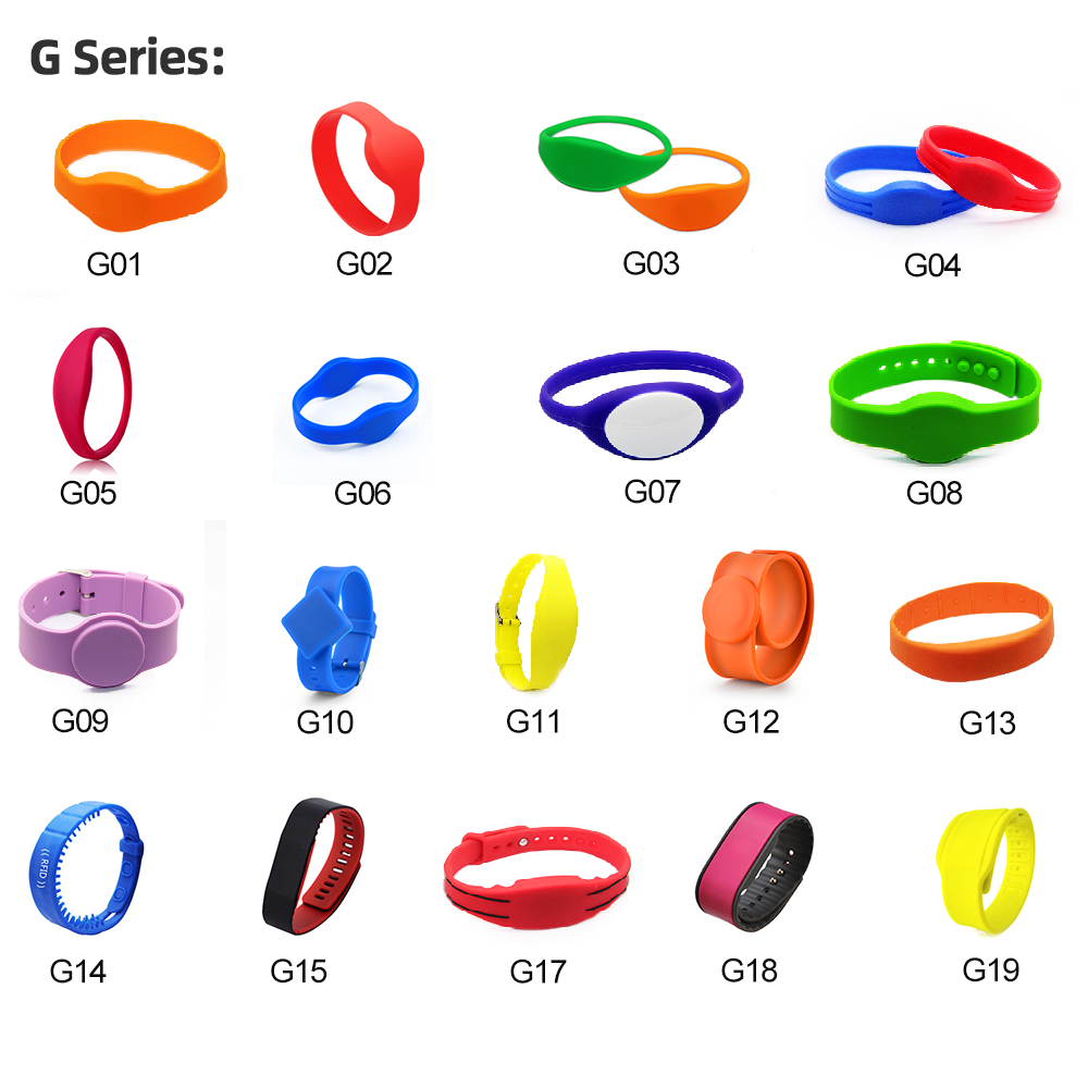 Gialer 100pcs customized waterproof G series silicone RFID Wristband Eco-friendly NFC Bracelet 13.56MHz HF & 125KHz LF